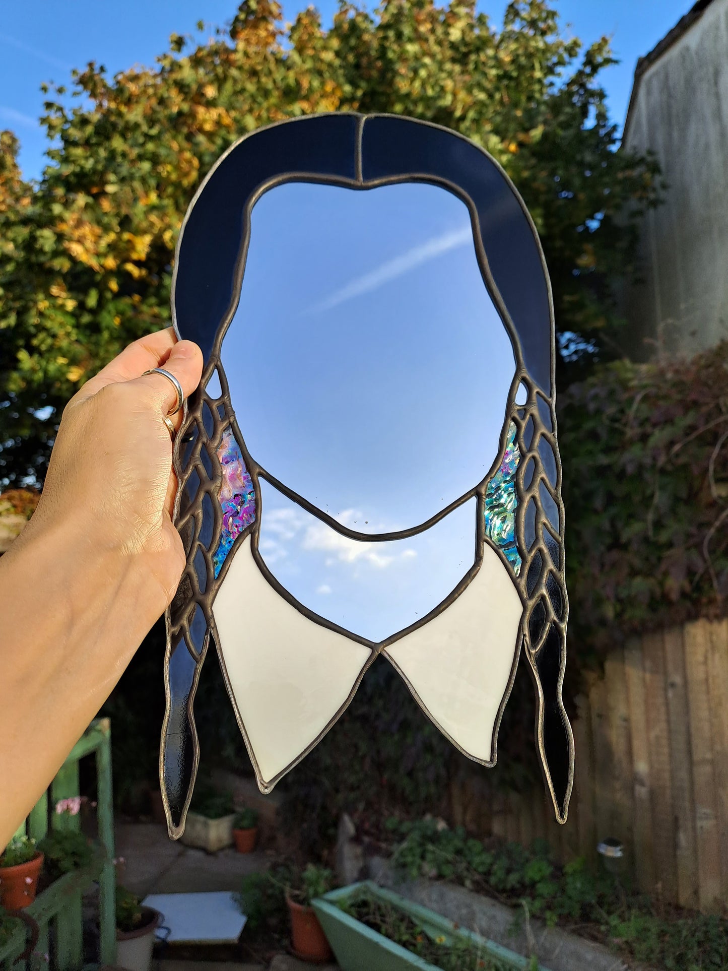 Hand Crafted Wednesday Addams Inspired Real Stained Glass Mirror - Unique Home Decor - Addams Family 1990's Retro Gift - Tiffany Technique