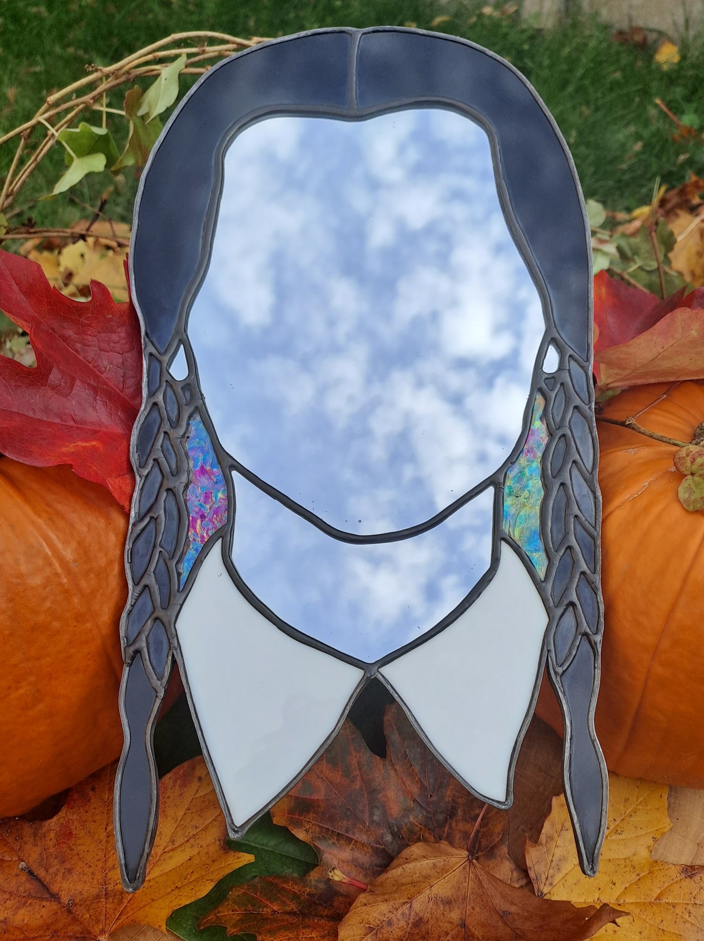 Hand Crafted Wednesday Addams Inspired Real Stained Glass Mirror - Unique Home Decor - Addams Family 1990's Retro Gift - Tiffany Technique