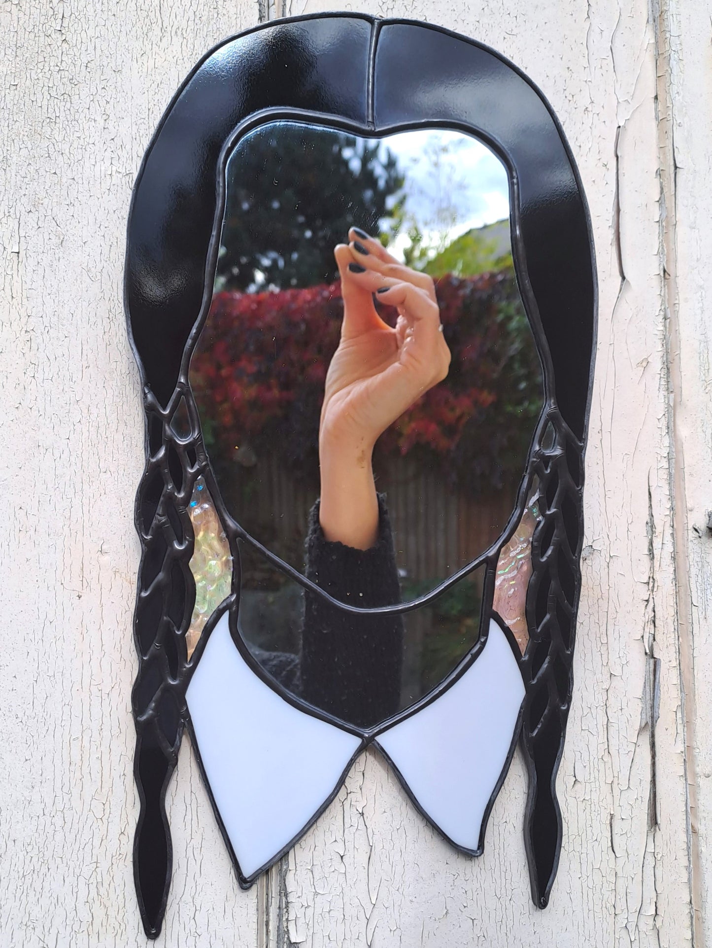 Hand Crafted Wednesday Addams Inspired Real Stained Glass Mirror - Unique Home Decor - Addams Family 1990's Retro Gift - Tiffany Technique