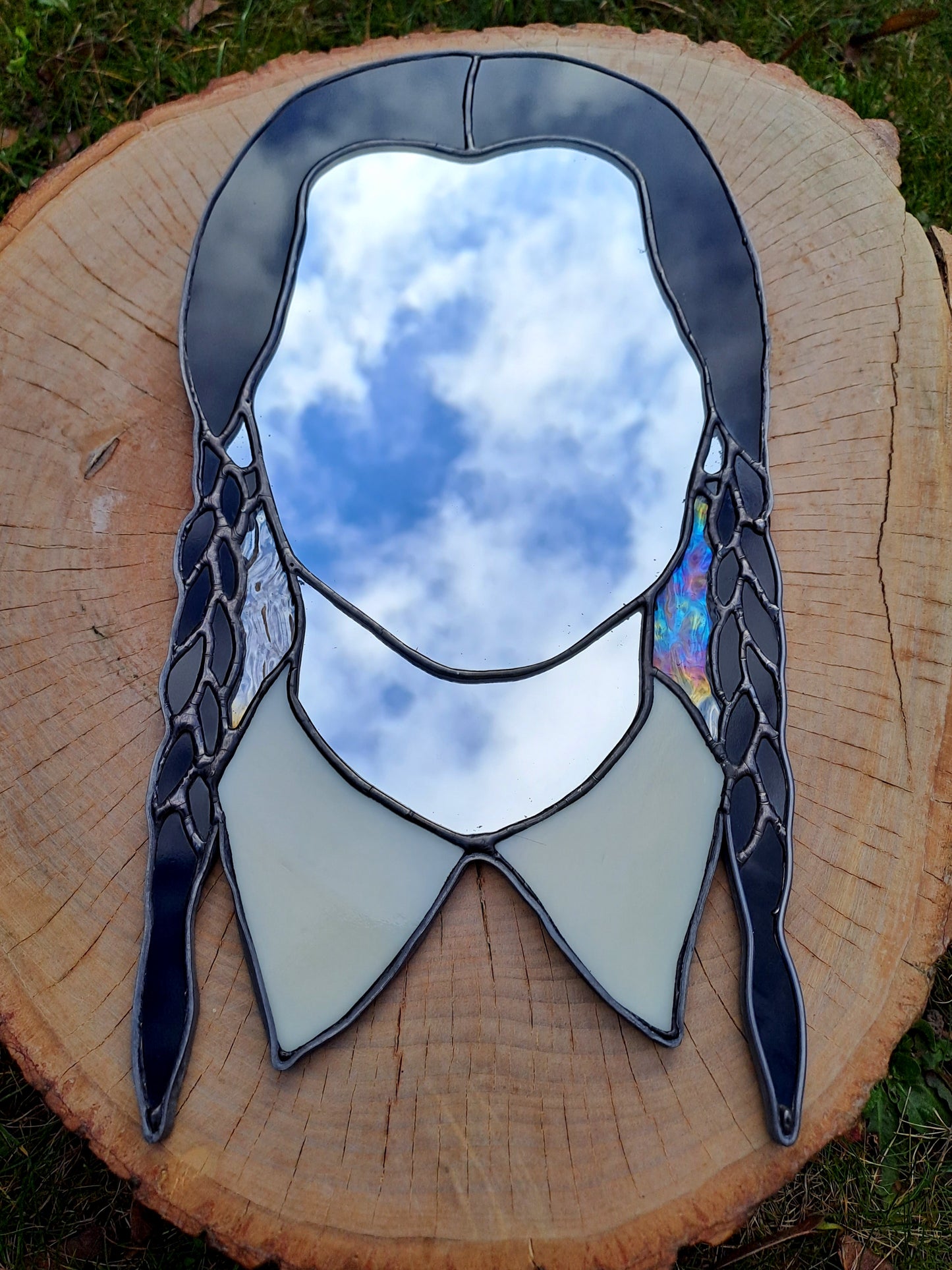 Hand Crafted Wednesday Addams Inspired Real Stained Glass Mirror - Unique Home Decor - Addams Family 1990's Retro Gift - Tiffany Technique