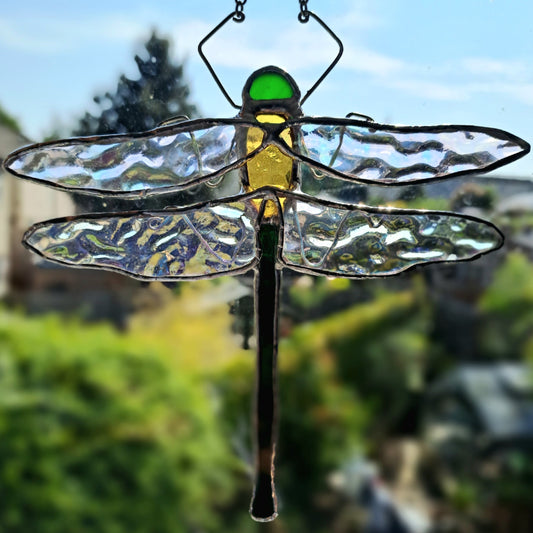 Dragonfly Stained Glass Suncatcher, Tiffany Technique, Home/Garden, Hanging, Iridescent Glass, Hand Made